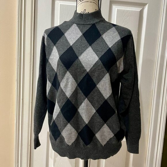 GAO YUN XIANG CASHMERE SWEATER SZ M GRANDPA ARGYLE MOCK NECK DARK ACADEMIA - Picture 15 of 16